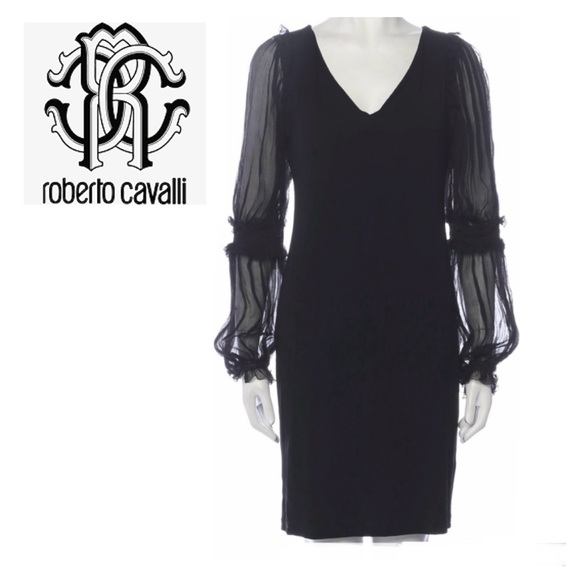 Roberto Cavalli Black V-Neck Shift Mini Dress - Picture 1 of 10